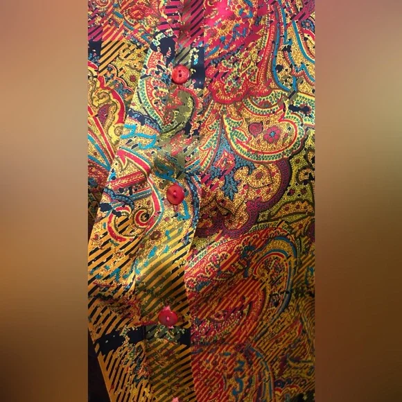 EUC Louis Feraud SZ 4 gold/red/black multicolored silk paisley print blouse - Picture 7 of 12